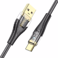Kaabel USB A to USB C Hoco 2,4A 1,2 m U121 must läbipaistev