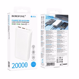 Borofone Power Bank 20000mAh BJ80A Clever - 2xUSB + Type C - QC 3.0 22,5W + PD 20W white