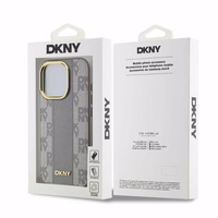 DKNY Leather Checkered Mono Pattern MagSafe iPhone 15 Pro Max Ümbris - Beige