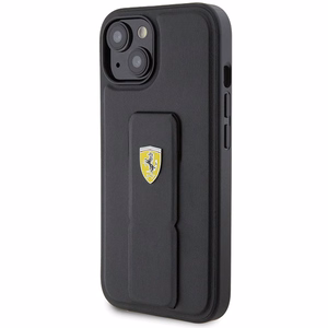 Ferrari Grip Stand Metal Logo ümbris jaoks iPhone 15 - must