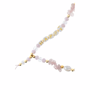 HAPPY Phone lanyard, Phone pendant / cord length 44cm (22cm in the loop) / on hand - lite roosa