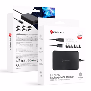 FORCELL F-ENERGY E856 uniwersal laptop laadija 90W (6 adaptors) - czarny