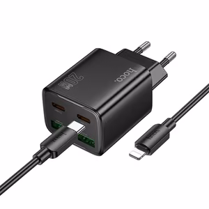Phone Laadija Hoco 2 x USB C + 2 x USB A QC3.0 PD 3A 20W + Kaabel USB C to Lightning N55 must