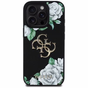 Guess Grained Roses Big 4G logo ümbris jaoks iPhone 16 Pro Max - must