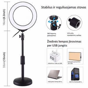 LED rõngaslamp 16cm laua kinnitusega 18-28cm, USB