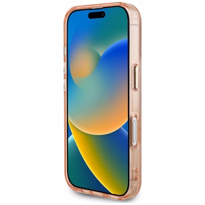 Guess IML Metal Glitter 4G Circle Triangle MagSafe ümbris jaoks iPhone 16 - roosa