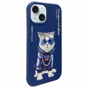 Nimmy Glasses Cool Cat Ümbris jaoks iPhone 15 - Sinine