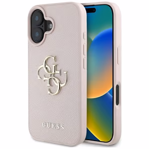 Guess Grained Big 4G Logo Small Classic Logo ümbris jaoks iPhone 16 - roosa