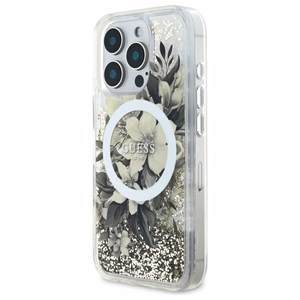 Guess Liquid Glitter Flower MagSafe iPhone 16 Pro Ümbris - Beige