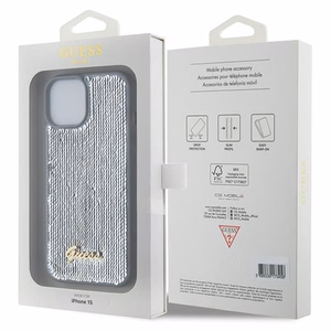 Guess чехол для iPhone 13 / 14 / 15 GUHCP15SPSFDGSS (Sequin Script Metal) серебряный
