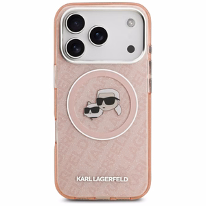Karl Lagerfeld IML Glitter Karl & Choupette Heads Logo MagSafe Ümbris jaoks iPhone 17 Pro - Roosa