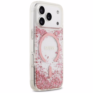 Guess Resin Bottom Glitter MagSafe ümbris mudelitele iPhone 18 Pro Max / 17 Pro Max, roosa