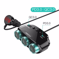 Auto Cigarette Lighter Pesa Splitter LM21 - 3 sockets + USB + tüüp C - QC 3.0 PD 3A 122W koos ekraan and kaabel