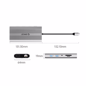 Orico XDR 12in1 USB-C Docking Station USB-A USB-C HDMI 4K VGA RJ45 Gigabit PD 100W SD and microSD Card Reader - Silver