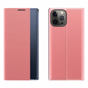 Sleep Case raamaturiiuli tüüpi ümbris nutika aknaga iPhone 13 Pro jaoks roosa