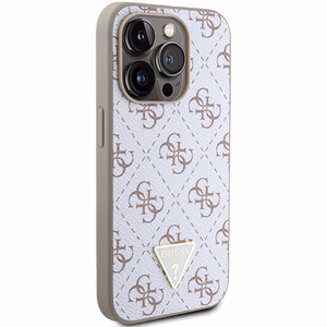 Guess 4G Triangle metallist logoga ümbris iPhone 15 Pro valge
