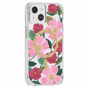 Rifle Paper Co. Rose Garden MagSafe ümbris kuldfooliumdetailidega iPhone 14 ja iPhone 13 mudelitele