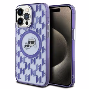 Karl Lagerfeld IML Monogram Karl & Choupette Head MagSafe iPhone 15 Pro Ümbris - lilla