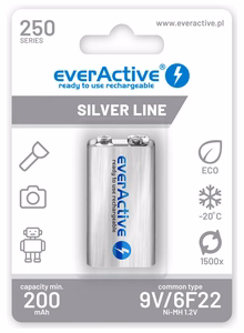 Rechargeable batteries everActive Ni-MH 6F22 9V 250 mAh hõbedane Line