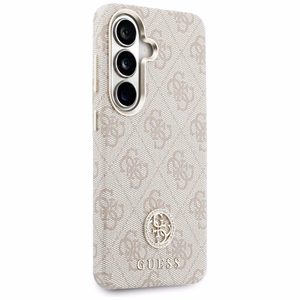 Guess ümbris 4G Rhinestone Round Logo MagSafe Samsung Galaxy S26 Plus jaoks roosa