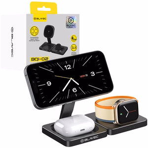 Blavec Induktsioonilaadija BQI-02 Qi 15W magnetiline Magsafe 3 in 1 Apple/Samsung Watch (BQI02-QIMB) must