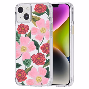 Rifle Paper Clear ümbris seadmele iPhone 14 Plus, kuldset tooni kaunistusega, Rose Garden mustriga