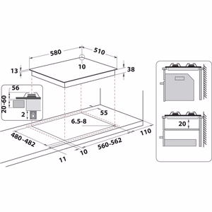 Whirlpool TGML 661 IX R sisseehitatud roostevabast terasest gaasipliit, 58 cm, 4 tsooni