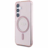 Guess Glitter Circle Classic Logo MagSafe Ümbris jaoks Samsung Galaxy S25 roosa