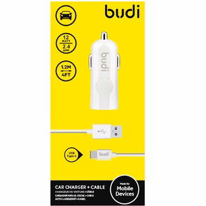Budi BD062T autolaadija 1 USB-A pordiga, LED-näidikuga, USB-C-kaabliga