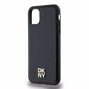 DKNY Leather Monogram Pattern Metal Logo MagSafe Ümbris jaoks iPhone 11 / Xr - Must