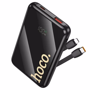 Akupank Hoco 10000 mAh QC PD 22,5W sisseehitatud kaablitega USB C + Lightning Q37 must