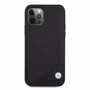 BMW nahast deebossi ümbris iPhone 12 / iPhone 12 Pro jaoks - must