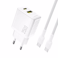 Dudao A26TCEU PD QC 25W GaN USB-A USB-C seinalaadija USB-C kaabliga - valge