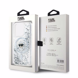 Karl Lagerfeld Liquid Glitter Karl Head MagSafe ümbris jaoks iPhone 15 Pro - läbipaistev