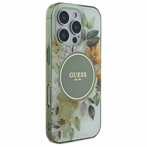 Guess IML Flower & Tonal Circle MagSafe ümbris jaoks iPhone 16 Pro - roheline