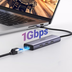 Ugreen CM512 15598 6in1 jaotur USB-C - 3x USB-A 3.0 / HDMI / RJ45 / USB-C PD - hall