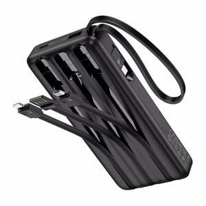 Akupank Hoco 10000 mAh 2A nelja sisseehitatud kaabliga USB A + USB C + Lightning + Micro USB J146 must