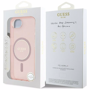 Guess IML Glitter Circle MagSafe ümbris jaoks iPhone 16e - roosa
