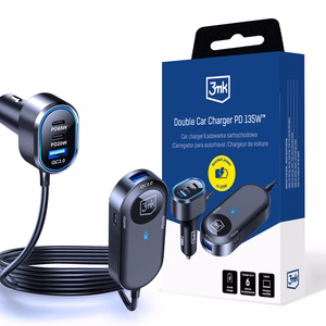 3mk Double autolaadija, 135 W, PD/QC/PPS, USB 2A4C, must/hall