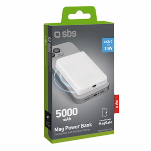 Powerbank SBS TEBB5000MAG1CW 5000 mAh USB-C, MagSafe ühilduv - valge