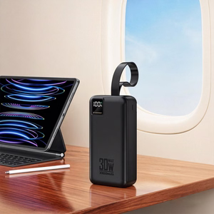 Wozinsky W8-W 30000 mAh 30W akupank, 2x USB-A, USB-C, taskulambiga, must