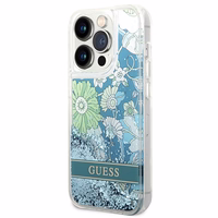 Guess Flower Liquid Glitter ümbris jaoks iPhone 14 Pro Max - roheline