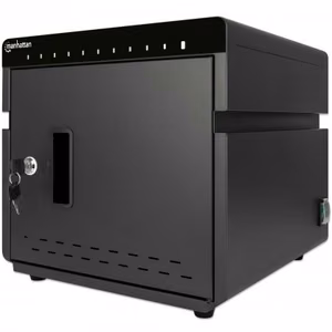 Manhattan iPad kuni 11" 10 kohaga lauaarvuti laadimiskapp USB-C kaudu, ka teised tahvelarvutid ja nutitelefonid (USB-C kaabliga), kohtade mõõtmed 264x22x235mm, laadimiskaablid ei kuulu komplekti (soovitatav USB-C kaabel 354868), ratastega, lukustatav, EU/