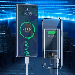 WEKOME WP-325 Vanguard Series akupank, 20000 mAh, PD 20 W + QC 22,5 W, sisseehitatud USB-C- ja Lightning-kaablitega, must ja läbipaistev