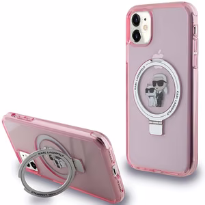 Karl Lagerfeld Ring Stand Karl&Choupette MagSafe ümbris jaoks iPhone 11 / Xr - roosa