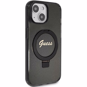 Guess Ring Stand Script Glitter MagSafe чехол для iPhone 15 Plus / 14 Plus - чёрный