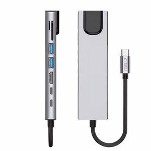 Tech-Protect HB09 USB jaotur 8in1 TYPE-C + USB-A 3.0 + USB-C 3.0 + HDMI 4K 60HZ + SD/TF + PD100W + RJ45 1000 MB/S - hall