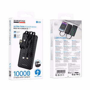 Borofone Power Bank 10000mAh BJ84 Smooth - USB - with USB, Type C, Lightning and Micro USB cables black
