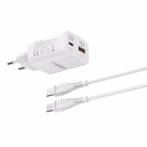 Зарядное устройство для телефона VEGER USB A + Type C PD Super Charge PPS 45W + кабель данных Type C к C 100W TR101 белый