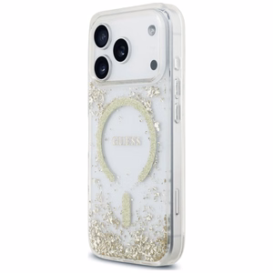 Guess Resin Bottom Glitter MagSafe ümbris mudelitele iPhone 18 Pro / 17 Pro, kuldne